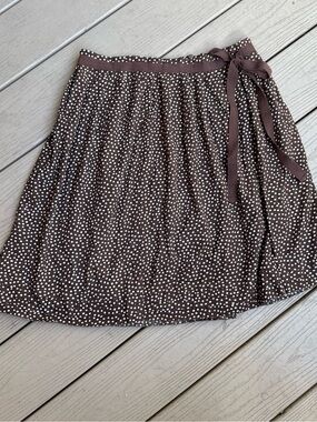 Gap Polka Dot Lined Skirt SZ 6 Brown w White Dots Pleated Waist Pretty Woman